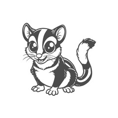 Obraz premium A cute cartoon black and white striped sugar glider with big eyes and a happy expression.