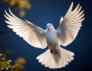 Fototapeta premium a white bird with its wings spread out is flying in the air