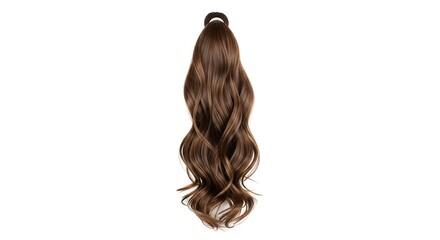 Fototapeta premium Wavy brown hair extension secured with a black hair tie.