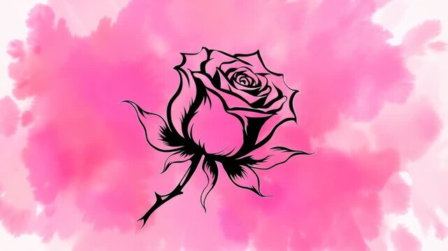 Elegant black rose on pink watercolor background perfect for valentines day and romantic designs