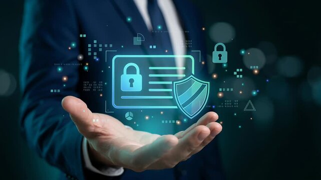 Digital privacy protection personal data cybersecurity awareness spyware attack security concept virtual shield lock icon crucial for secure information handling preventing risks in digital world