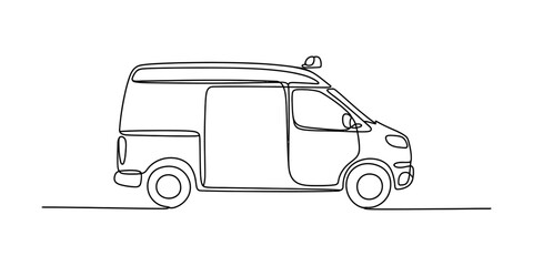 Single continuous line drawing of a commercial delivery van for transport and logistics services Vector, illustration © Badhon_Designer