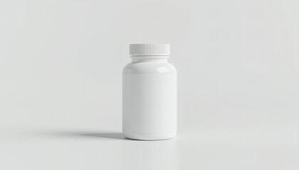 Blank white plastic pill bottle mockup. Healthcare medicine container.