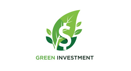Obraz premium Green investment logo illustration featuring a dollar sign intertwined with leaves symbolizing eco-friendly finance concepts