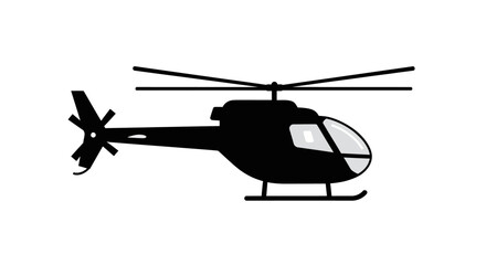 Black Helicopter Silhouette Side View Illustration.