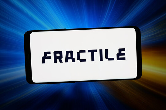 Stuttgart, Germany - 02-16-2026: In this photo illustration, the logo of British AI technology company Fractile Ltd. is displayed on a smartphone in front of abstract background on computer screen.