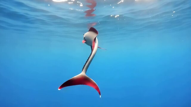 Deep sea wonders elegant oarfish swimming gracefully beneath ocean surface with sunlight reflections underwater scene