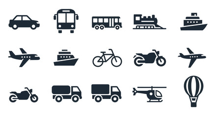 Transportation Icons: Diverse Vehicles Collection
