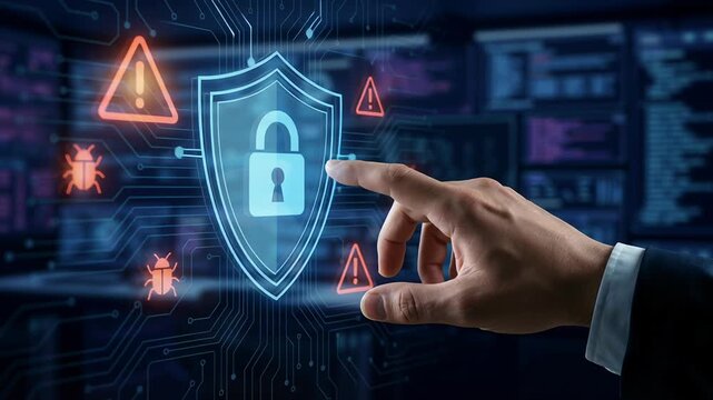 Digital cybersecurity awareness crucial for personal data protection against spyware attack threats maintaining privacy and security with shield lock symbol securing sensitive information online