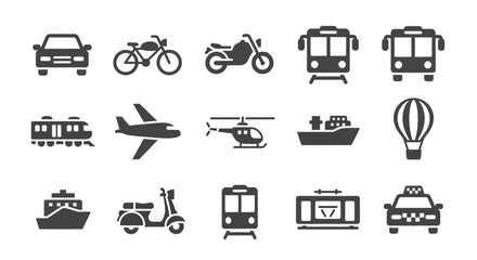 Transportation Icons Set: Car, Bike, Bus, Train, Plane