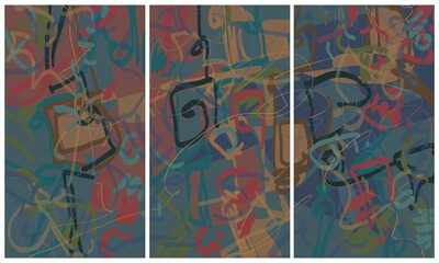 Obraz premium Modern interior triptych. The picture is painted by hand on a tablet.