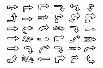 Obraz premium Collection of various black arrows on a white background