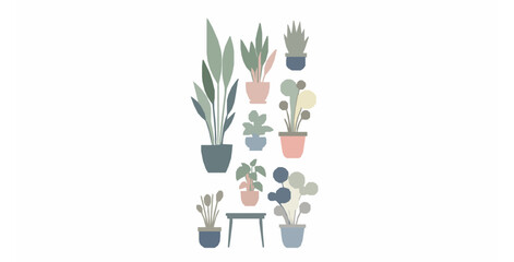 Fototapeta premium Minimal pastel indoor plants vector set in modern flower pots isolated on white