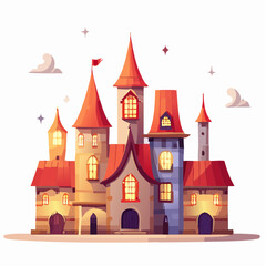 Obraz premium Enchanting Whimsical Fairy Tale Castle Illustration with Sparkling Details and Glowing Windows