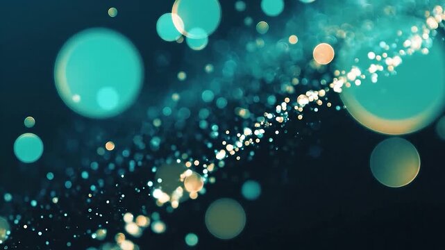 Abstract background with glowing bokeh lights and shimmering particle trail.