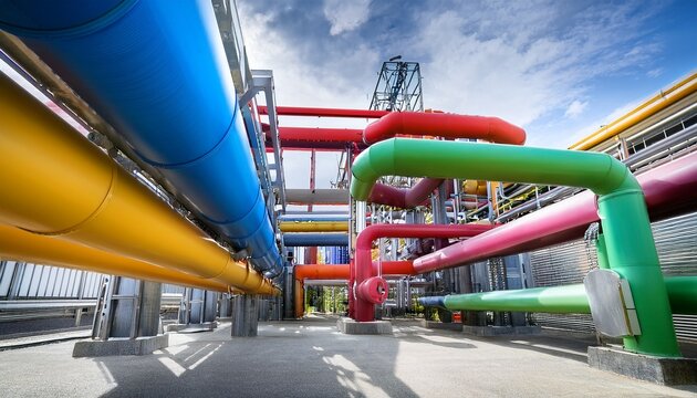 color coded industrial pipes