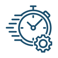 A blue stopwatch and gear icon on a black background