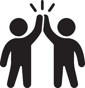 High five icon, teamwork celebration symbol, success gesture graphic, people cooperation, partnership support sign. teamwork pictogram design silhouette vector illustration