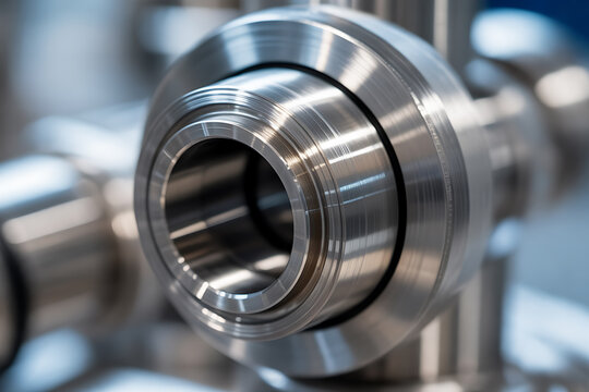 Precision metal coupling, industrial equipment detail, polished steel joint, mechanical engineering connection