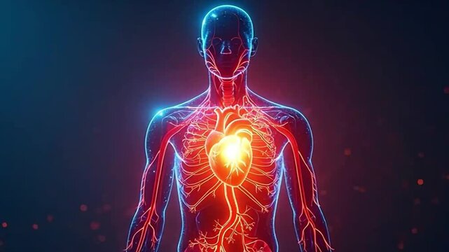 Glowing Heart Energy in Human Body &ndash; Futuristic Cardiovascular Animation