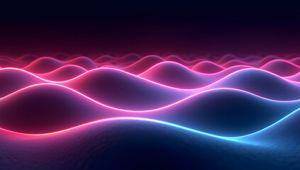 Vibrant neon waves glow in dark futuristic landscape