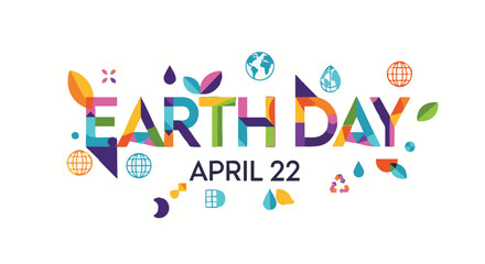 Earth Day logo with colorful typography in vibrant colors on white background for environmental awareness © Any