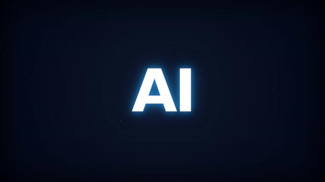 Glowing azure AI letters center on a dark gradient backdrop, evoking futuristic digital intelligence