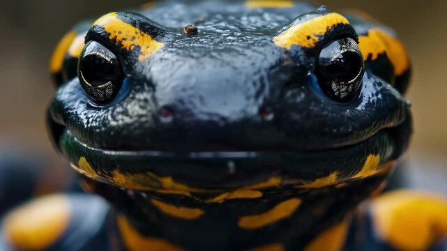A bright toad with black and yellow spots on a damp surface demonstrates the beauty of wildlife &mdash; a unique natural backdrop for environmental projects or scientific publications.
