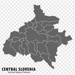 Obraz premium Blank map of Central Slovenia Statistical Region. High quality map Central Slovenia with municipalities on transparent background for your web site design, logo, app, UI. Slovenia. EPS10.