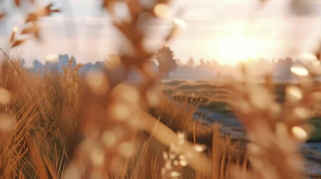 Golden Fields: Witness a landscape painted with the golden hues of dawn, where the sunlight caresses a vast field of wheat, creating a sense of serenity.