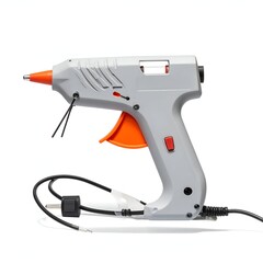 A grey, orange, and black craft tool with a nozzle and electrical cord