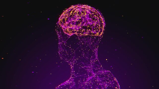 Seamless loop of a digital human brain with glowing neural networks for artificial intelligence and machine learning presentations