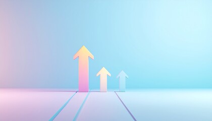 Colorful arrows rise upward on gradient background with copy space
