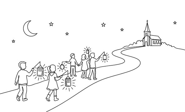St Martins Day Lantern Procession Night Monoline Background
