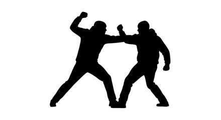 Fototapeta premium Silhouette Fight: A powerful image capturing the raw intensity of a fight, where two figures engage in a fierce confrontation, their silhouettes standing out boldly.