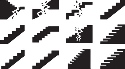 Fototapeta premium Black and white pixel art stairs with broken steps