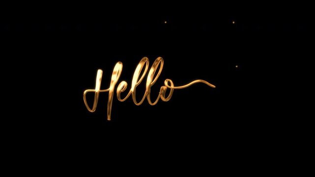 "Hello animation" handwritten in gold ink drops in a cursive font with a heart is perfect for greeting cards, social media posts, invitations, and romantic designs.