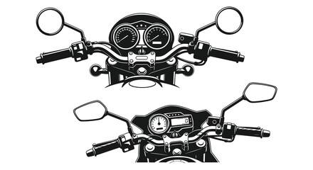 A detailed view of motorcycle handlebars and instrumentation presented in a striking black graphic silhouette high quality professional modern © Asikder02