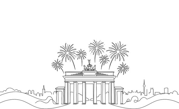  Brandenburg Gate Fireworks German Unity Day Monoline Background