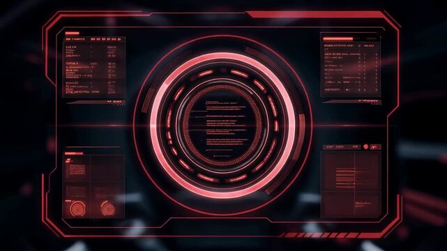 Futuristic interface with red digital hud display showing data visualization for technology concepts and scifi design