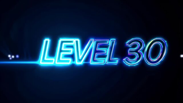 vibrant 4k gaming themed animation congratulating level 30 achievement glowing neon style typography shimmering lights digital effects ideal gaming channels streams celebration