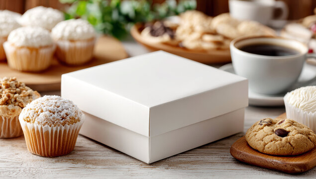Gift box bound with twine resting on weathered wooden surface near freshly baked chocolate chip cookies, evoking warm homemade comfort