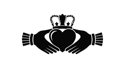 A striking black design showcases two hands clasping a heart crowned with a regal crown silhouette high quality professional © Asikder02