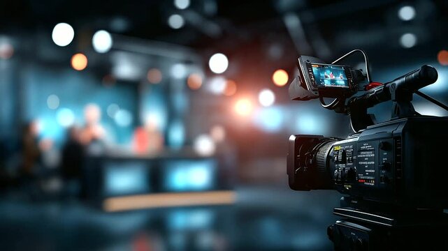 Professional production studio setup visualization heavily defocused background entertainment industry environment media content creation space broadcasting facility