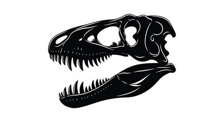 A striking black silhouette of a dinosaur skull showcasing sharp teeth and detailed bone structure silhouette high quality professional © Asikder02