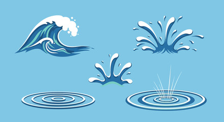 Obraz premium Water Ripples and Wave Set Vector Illustration