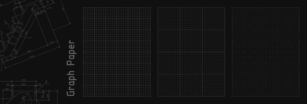 Blueprint black grids, vector mm paper set