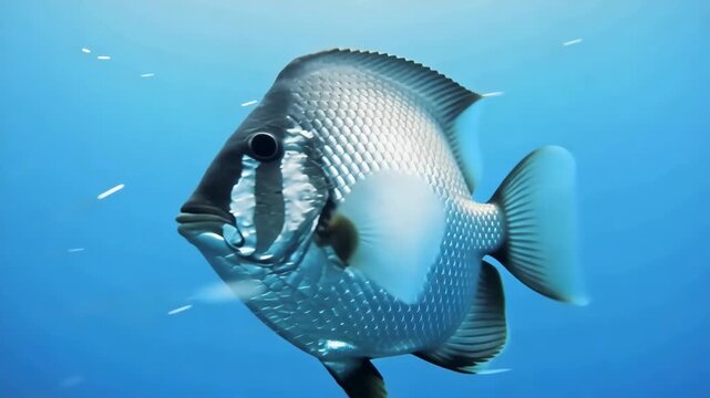 Silver fish swimming calmly in blue ocean depths underwater aquatic scene natural habitat