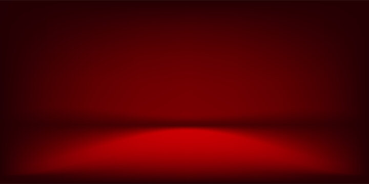 Red studio background. Abstract limbo podium studio room. Dark red gradient wall floor and spotlight scene. Showcase, promotion display. Vector stage mockup illustration