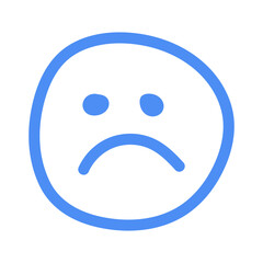 Fototapeta premium Hand-drawn blue sad face icon with a downturned mouth, representing feelings of unhappiness or disappointment.